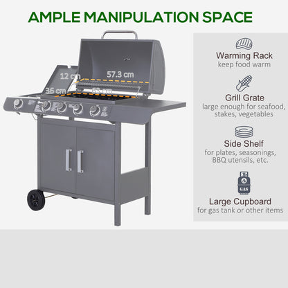 Gas BBQ Grill 4 + 1 Stainless Steel Burner Garden Barbecue Cooker