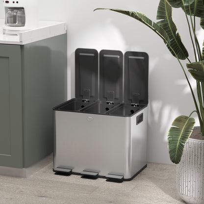 3 x 20L Triple Kitchen Bin Pedal Bin for Recycling and Waste