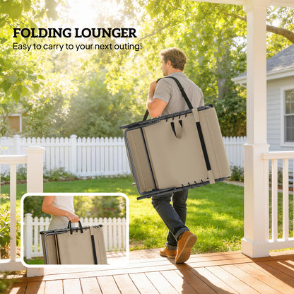 Folding Sun Loungers with 5-Level Back, Cup Holder, Beige