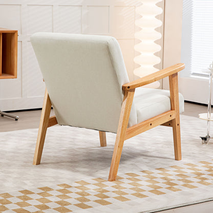 Modern Fabric Accent Chair w/ Rubber Wood Legs Padded Cushion Cream