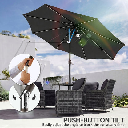 3 m Garden Parasol Umbrella with LED Lights, Patio Umbrella Black