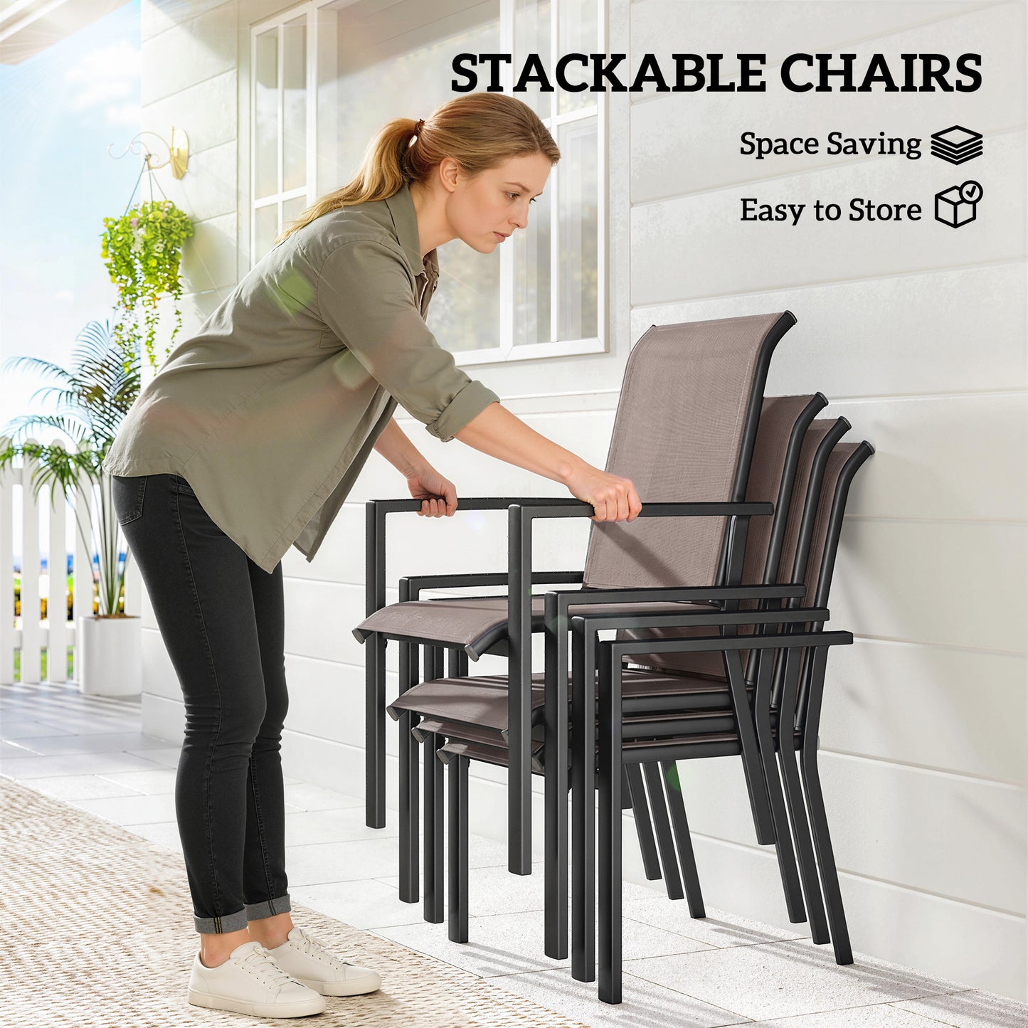 5 Pieces Outdoor Dining Set for 4, Grey and Khaki