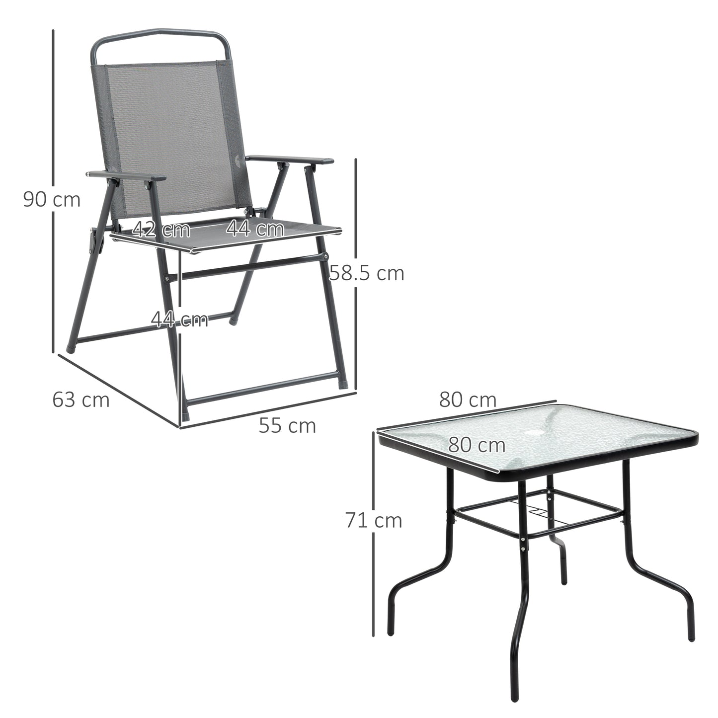 5 Piece Garden Dining Furniture Set w/ 4 Folding Chairs & Parasol Hole