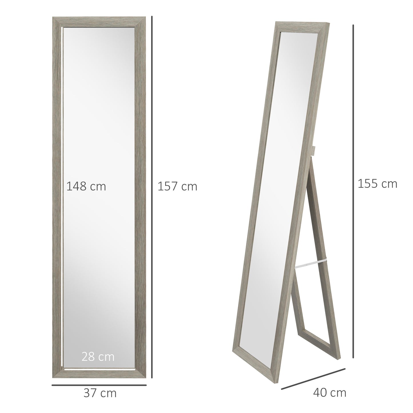 Full Length Mirror Farmhouse Wall Mirror Hanging Freestanding Grey