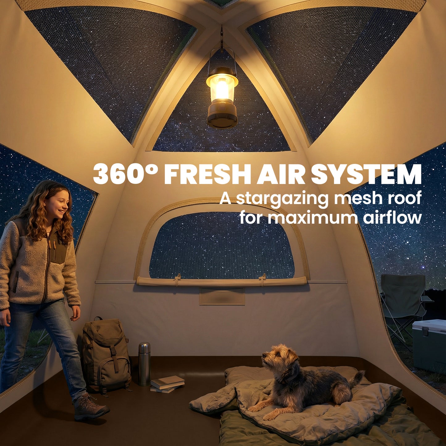 3 Man Inflatable Camping Tent w/ 3000mm Waterproof Rainfly, Cream
