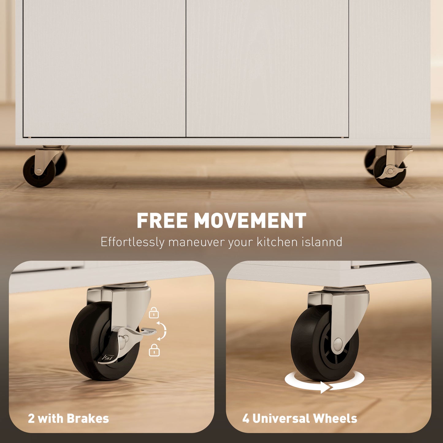 Kitchen Island with 3-Tier Spice Rack, Kitchen Cart with Towel Rack