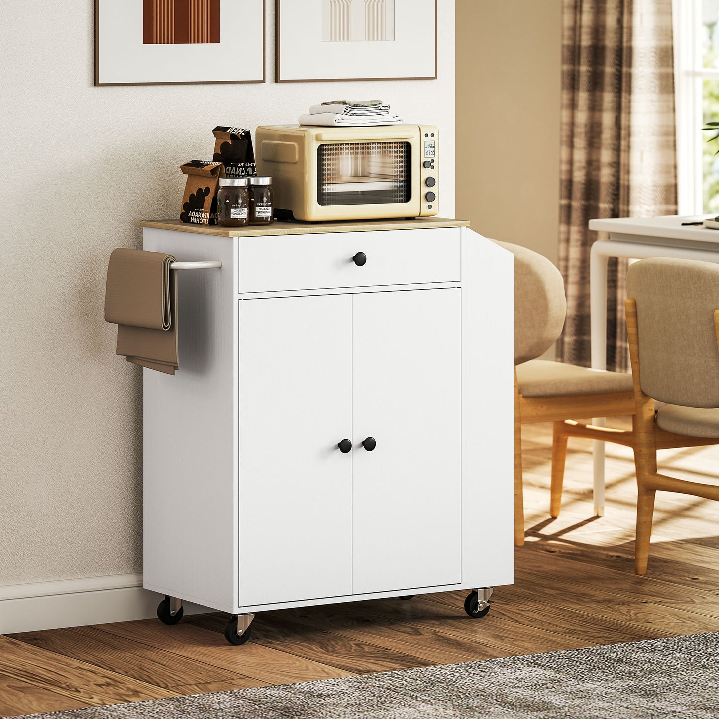 Kitchen Island with 3-Tier Spice Rack, Kitchen Cart with Towel Rack