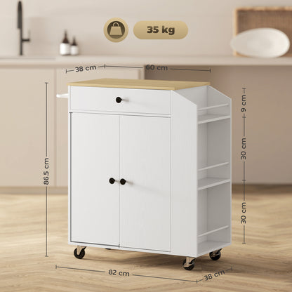 Kitchen Island with 3-Tier Spice Rack, Kitchen Cart with Towel Rack