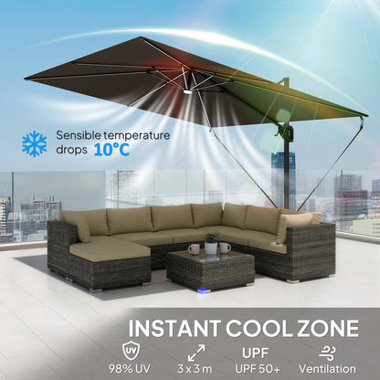 3 x 3 m Garden Cantilever Parasol w/ Light, Cover, Wind Protection