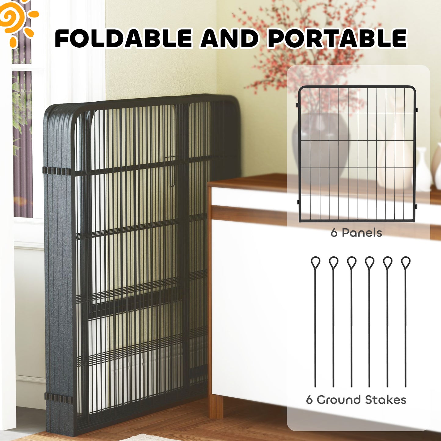Dog Pen, 12 Panels Puppy Pen for Medium Dogs, 80cm High, Black