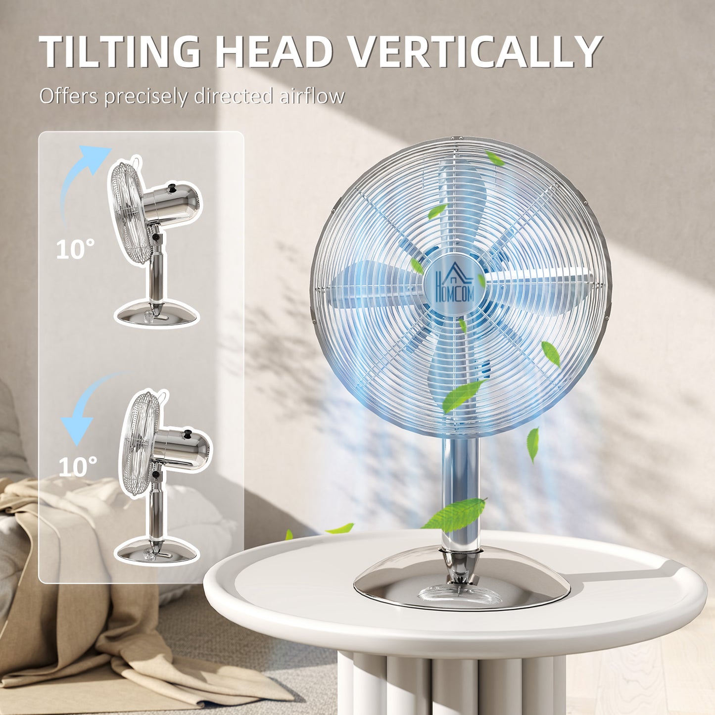 12" Metal Desk Fan with 3 Speed Settings, Wide-Angled Oscillation