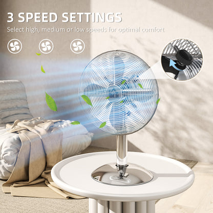 12" Metal Desk Fan with 3 Speed Settings, Wide-Angled Oscillation