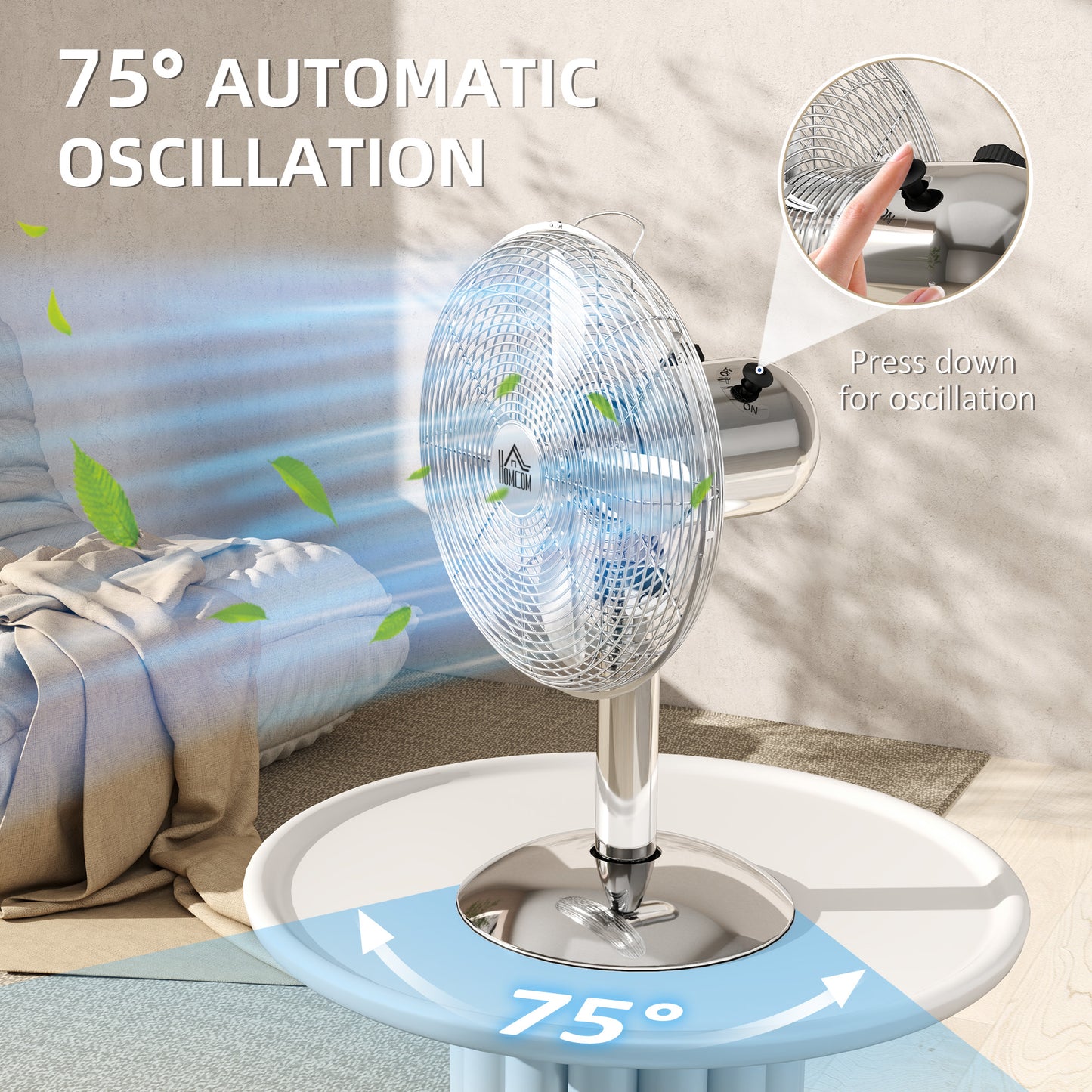 12" Metal Desk Fan with 3 Speed Settings, Wide-Angled Oscillation