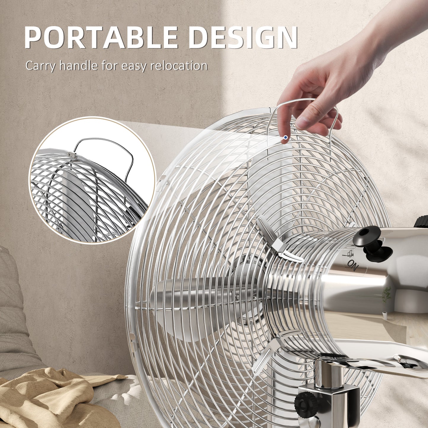 12" Metal Desk Fan with 3 Speed Settings, Wide-Angled Oscillation