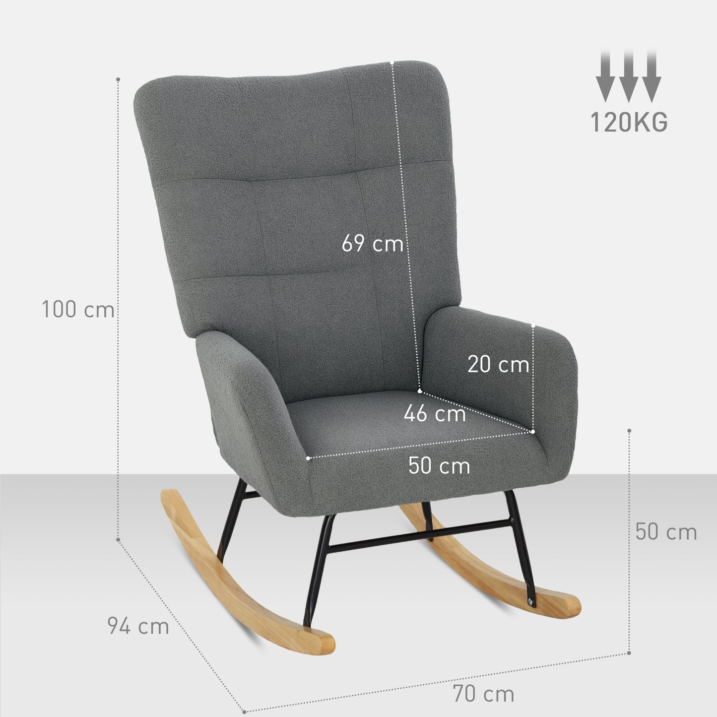 Rocking Chair, Modern Armchair with Backrest for Bedroom, Grey