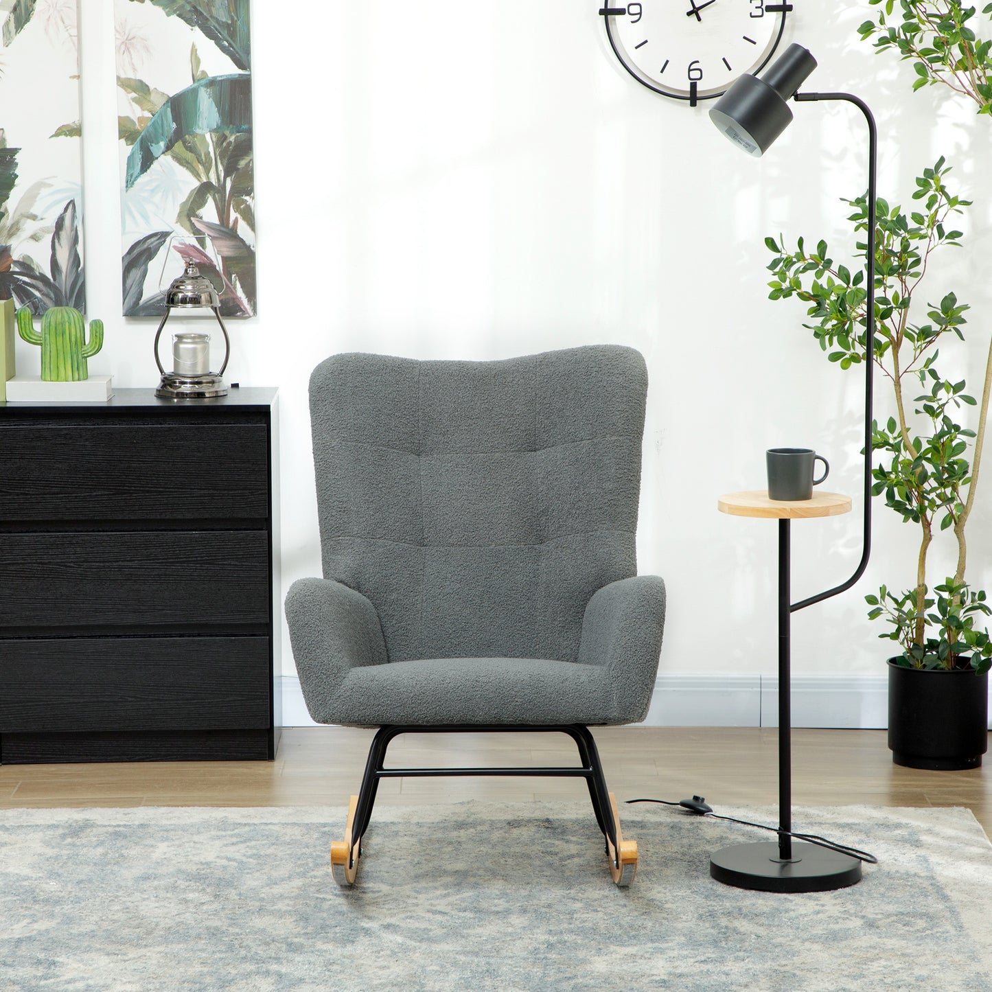 Rocking Chair, Modern Armchair with Backrest for Bedroom, Grey