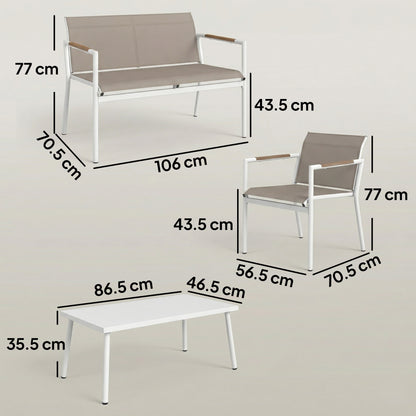 4 Seater Garden Furniture Set, Metal Garden Sofa Set, Khaki