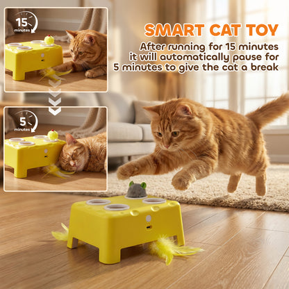 Interactive Cat Toys for Indoor Kittens & Adult Cats, Rechargeable Automatic Mouse & Feather Teaser Toy, 3 in 1 Play Modes with Smart Rest, Type-C Charging