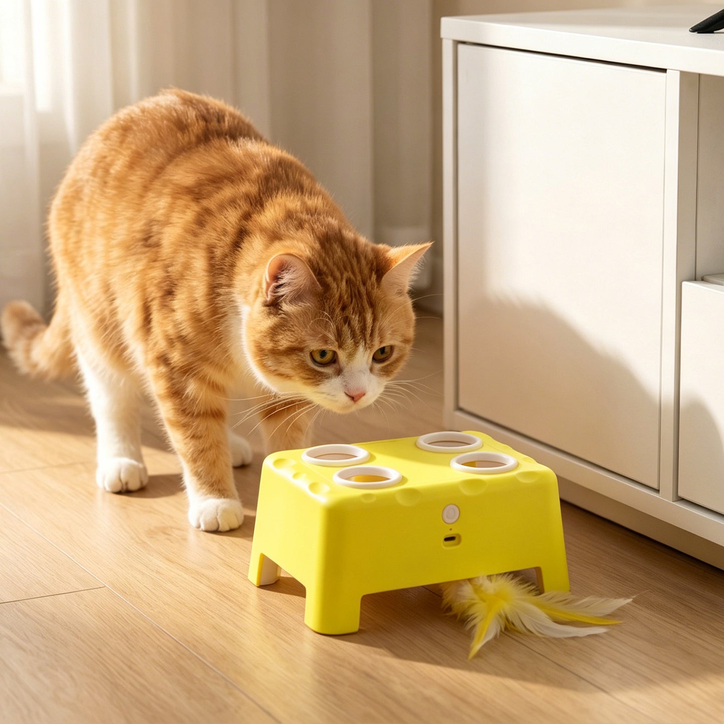 Interactive Cat Toys for Indoor Kittens & Adult Cats, Rechargeable Automatic Mouse & Feather Teaser Toy, 3 in 1 Play Modes with Smart Rest, Type-C Charging