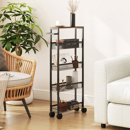 Rolling Kitchen Trolley, Slim Storage Cart with Metal Frame, Handle