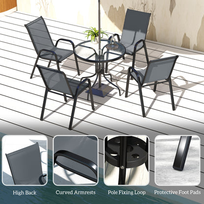5 PCs Garden Furniture Set, Round Table and Stackable Chairs, Grey