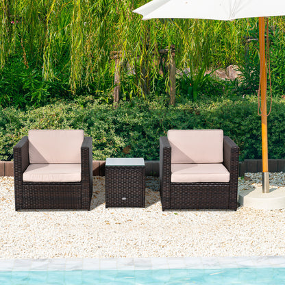 3Pcs Patio 2 Seater Rattan Sofa Garden Furniture Set Coffee w/ Cushions