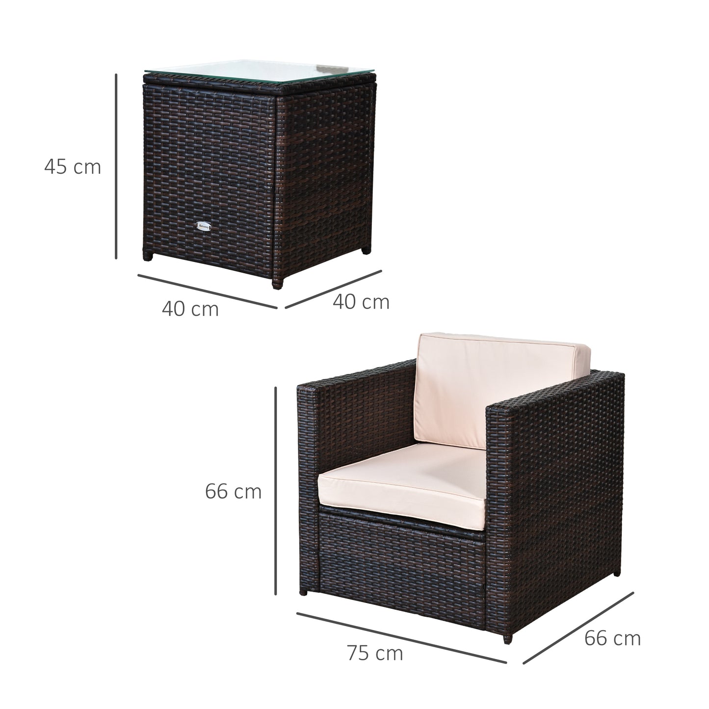 3Pcs Patio 2 Seater Rattan Sofa Garden Furniture Set Coffee w/ Cushions