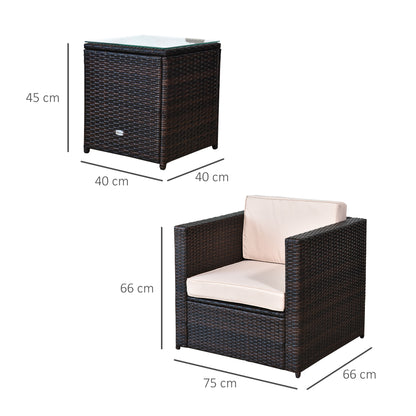 3Pcs Patio 2 Seater Rattan Sofa Garden Furniture Set Coffee w/ Cushions