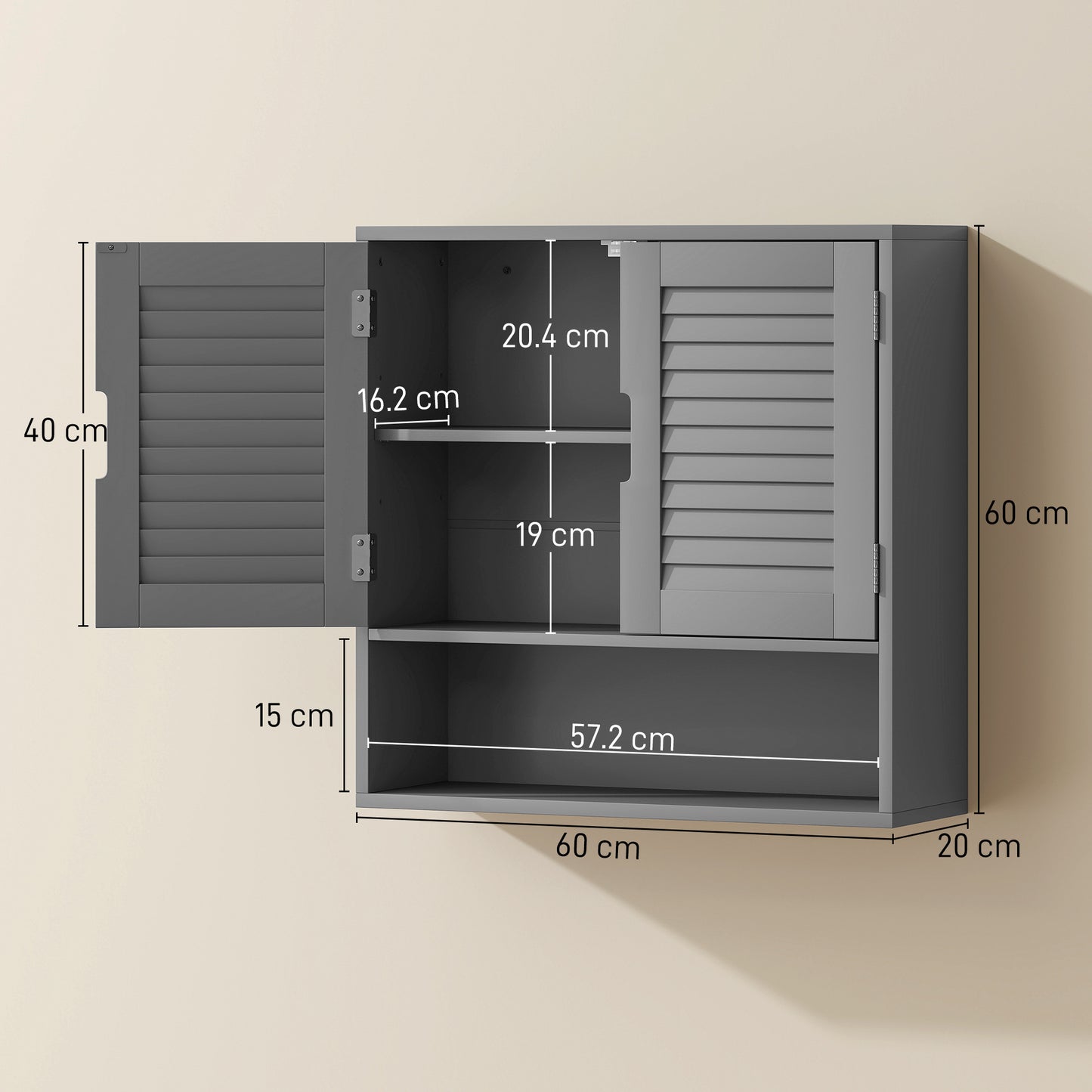 Bathroom Cabinet, Wall Mounted Cabinet with Adjustable Shelves, Grey