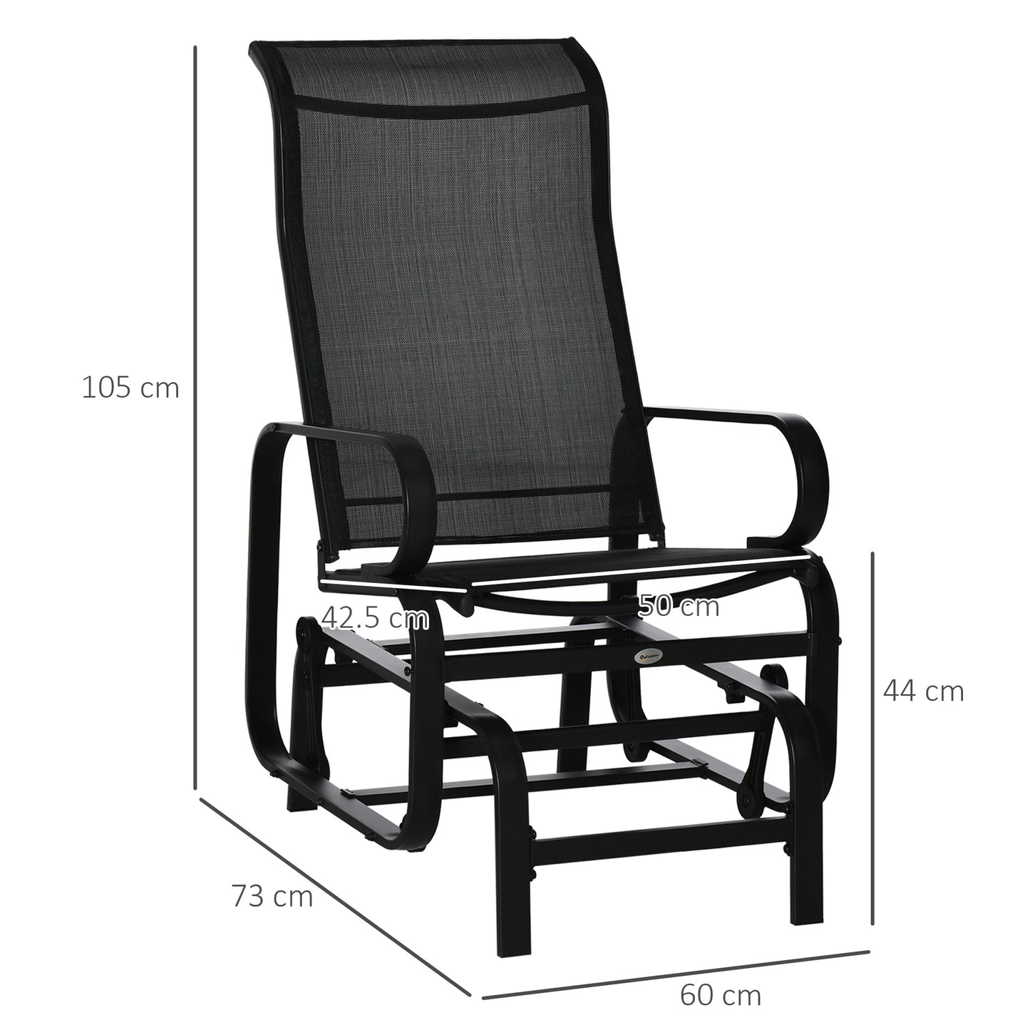 Outdoor Gliding Rocking Chair with Sturdy Metal Frame Garden Comfortable Swing Chair for Patio, Backyard and Poolside, Black