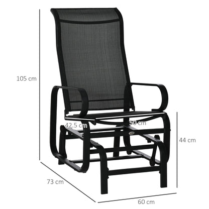 Outdoor Gliding Rocking Chair with Sturdy Metal Frame Garden Comfortable Swing Chair for Patio, Backyard and Poolside, Black