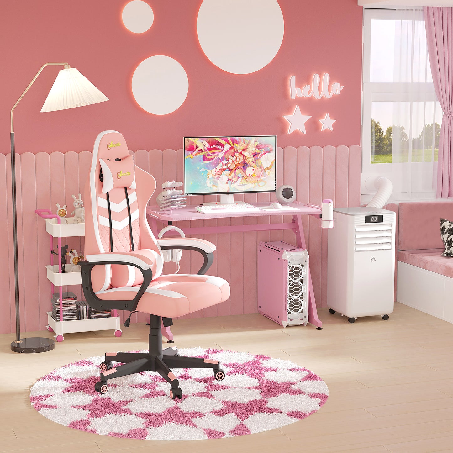 Racing Gaming Chair w/ Lumbar Support, Gamer Office Chair, Pink