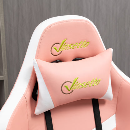 Racing Gaming Chair w/ Lumbar Support, Gamer Office Chair, Pink