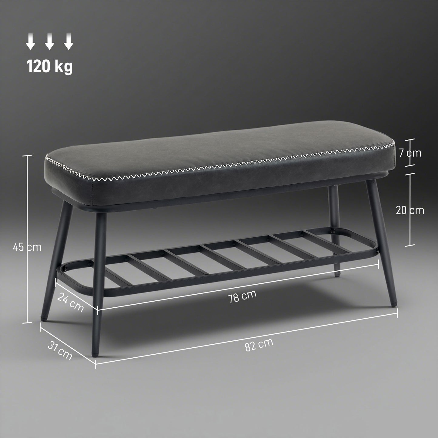 Shoe Bench, PU Leather Shoe Storage Bench for Entryway, Charcoal Grey