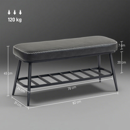 Shoe Bench, PU Leather Shoe Storage Bench for Entryway, Charcoal Grey