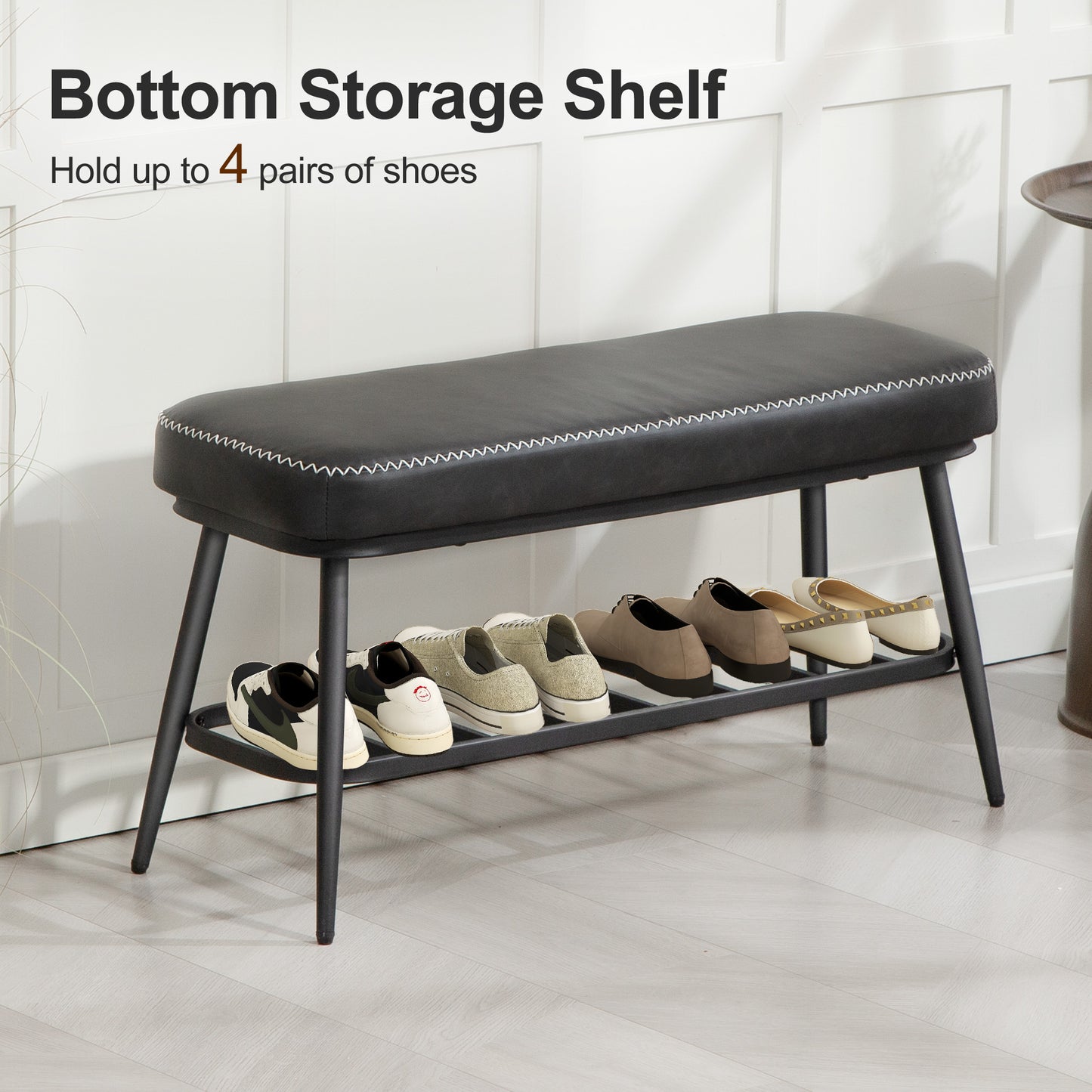 Shoe Bench, PU Leather Shoe Storage Bench for Entryway, Charcoal Grey