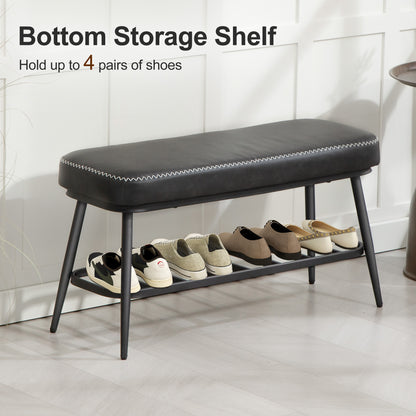Shoe Bench, PU Leather Shoe Storage Bench for Entryway, Charcoal Grey