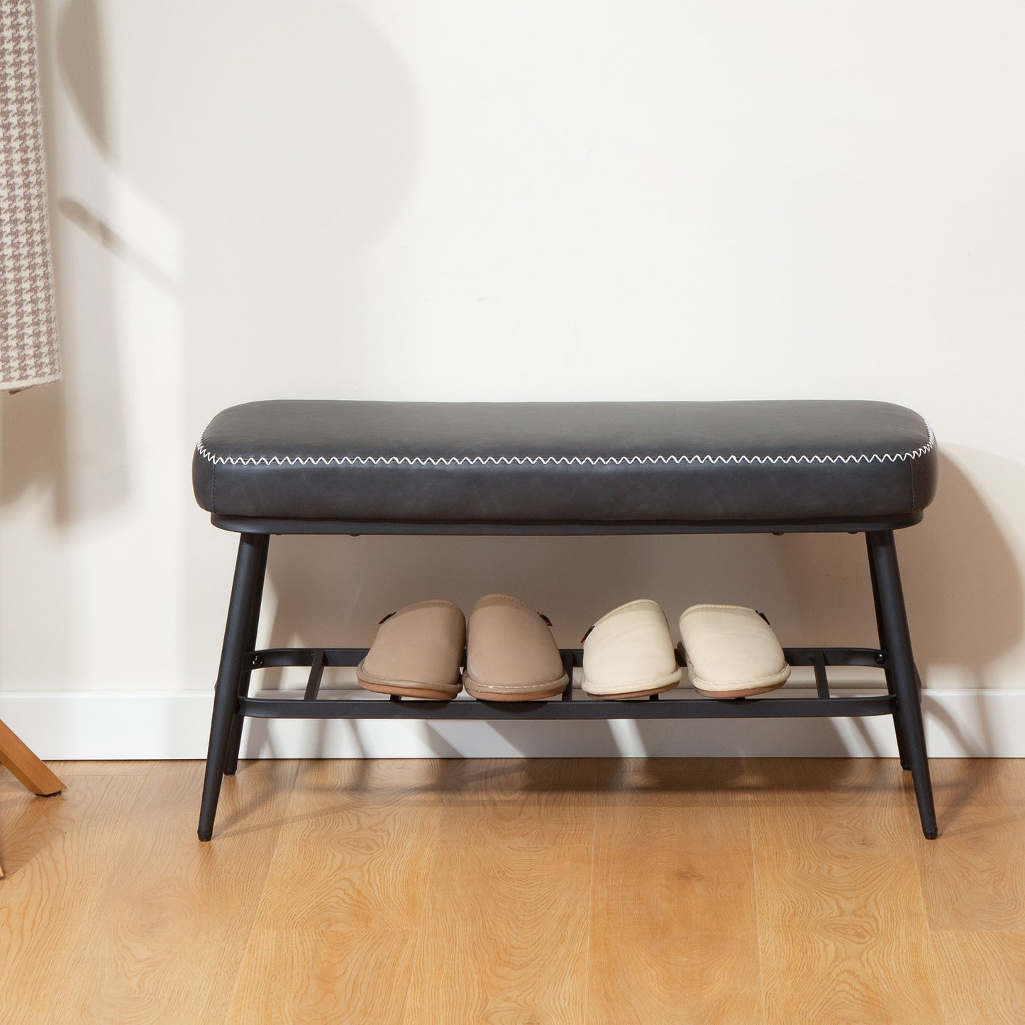 Shoe Bench, PU Leather Shoe Storage Bench for Entryway, Charcoal Grey