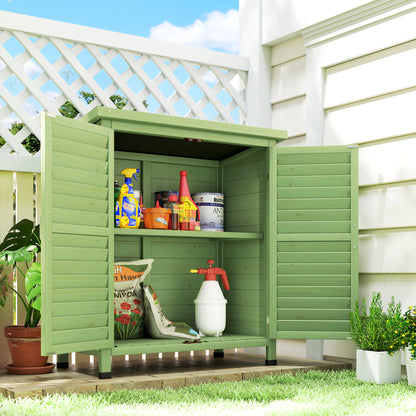 Garden Storage Shed Solid Wood Garage Organisation w/ Doors, Green