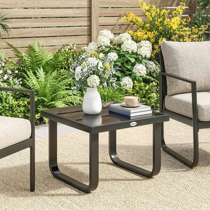 Garden Coffee Table Outdoor Side Table with Glass Top Black