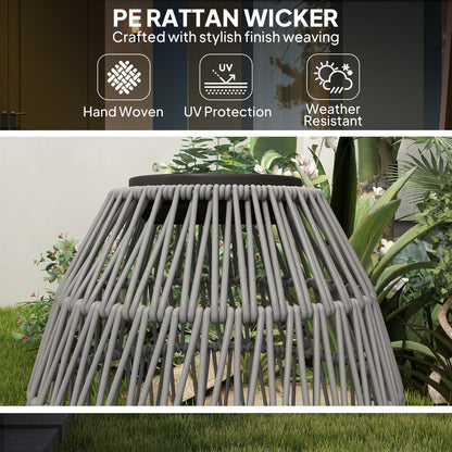 Rattan Solar Lamp, Auto On/Off Garden Lantern, Grey