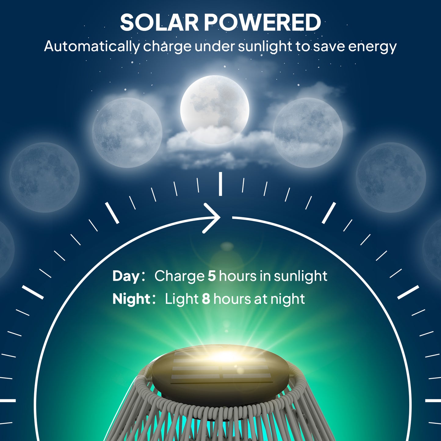 Rattan Solar Lamp, Auto On/Off Garden Lantern, Grey