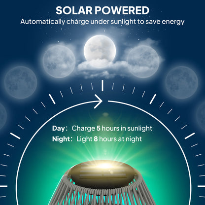Rattan Solar Lamp, Auto On/Off Garden Lantern, Grey