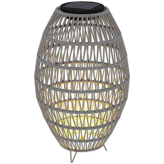 Rattan Solar Lamp, Auto On/Off Garden Lantern, Grey