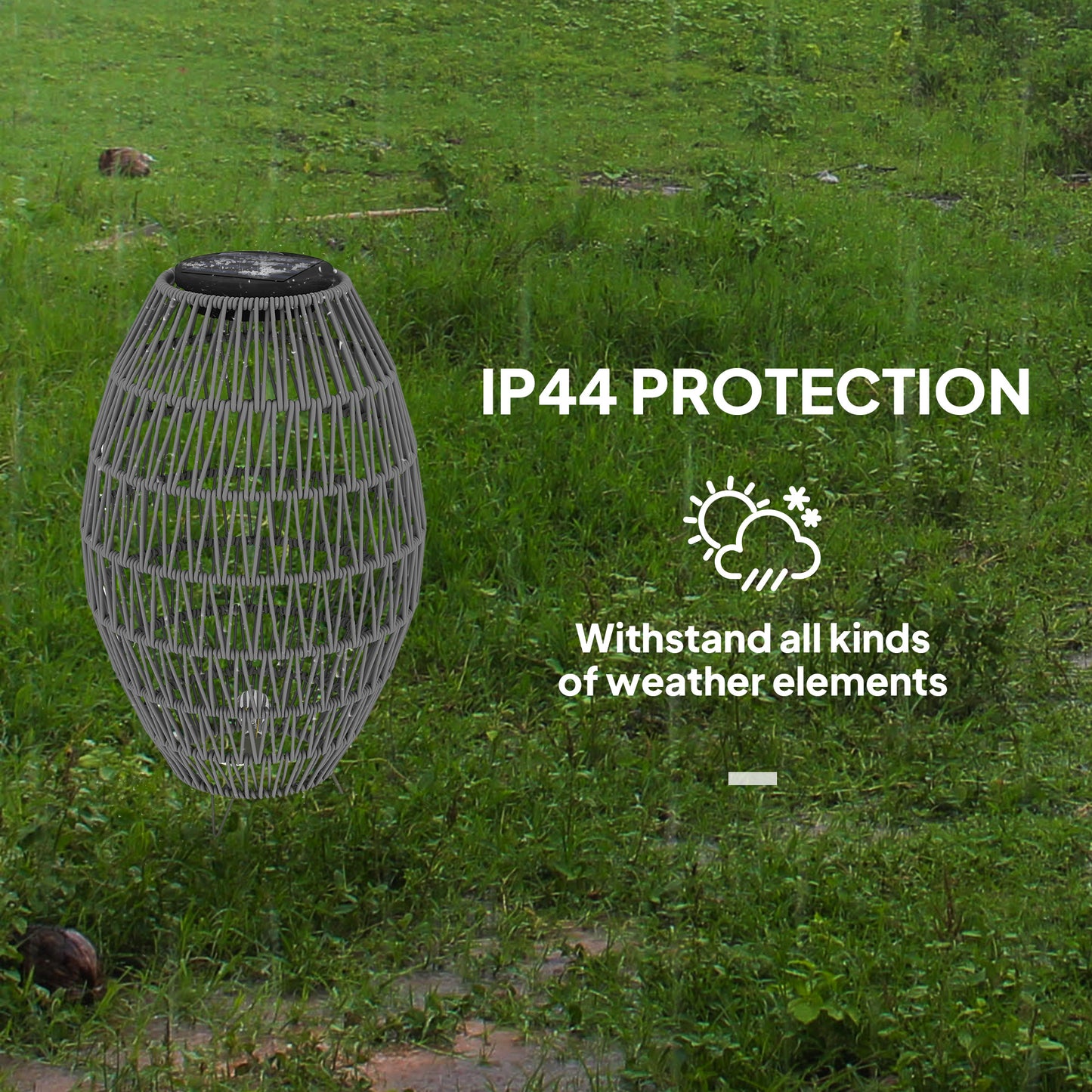 Rattan Solar Lamp, Auto On/Off Garden Lantern, Grey