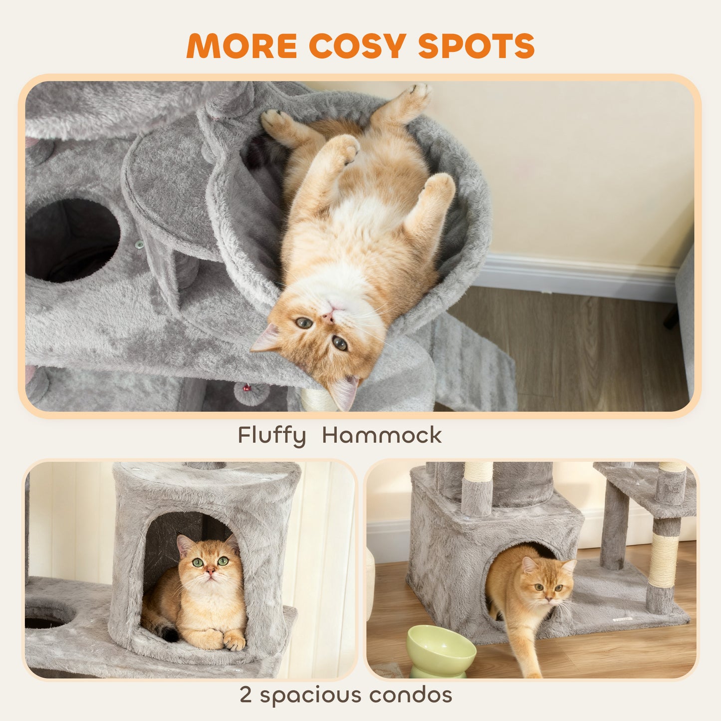 170 cm Cat Tree, Large Cat Tower with 7 Scratching Posts, Light Grey