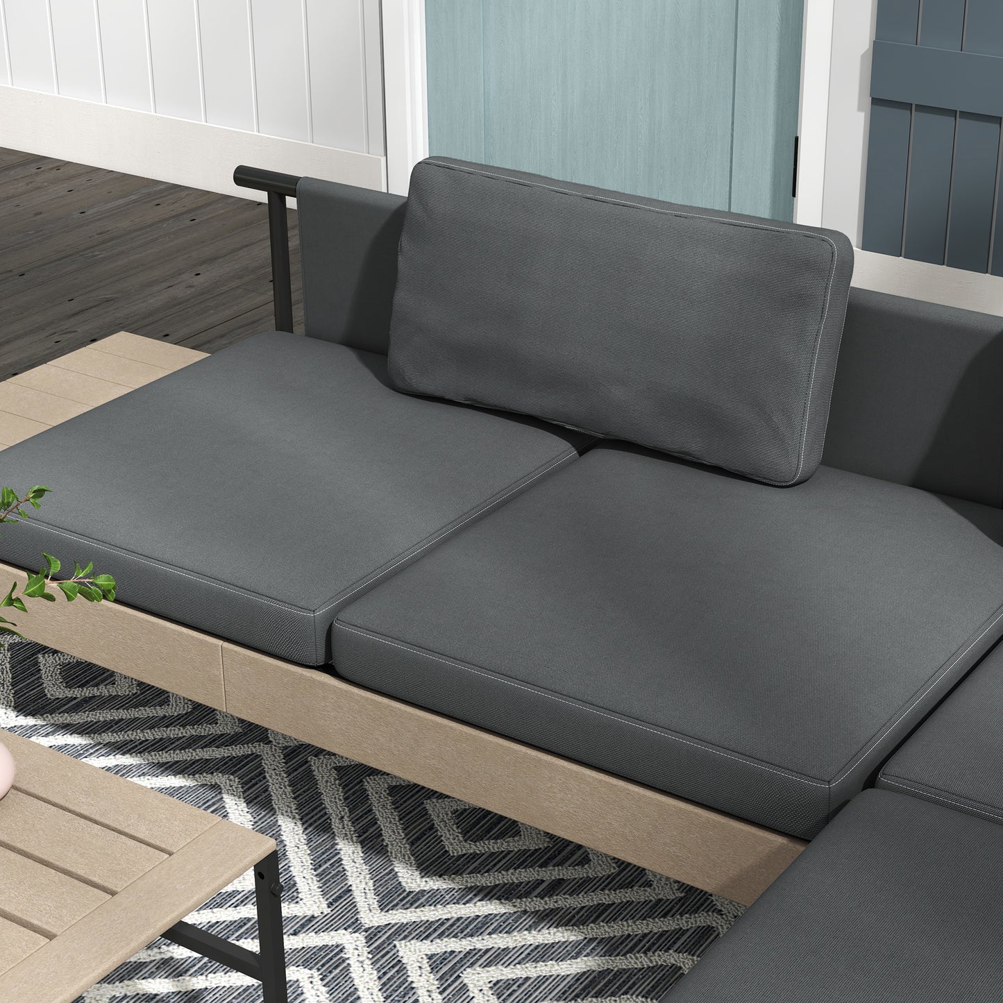 3-Piece L Shaped Garden Sofa Set with Sofa, Table, Cushions, HDPE, Garden Furniture Set for Poolside, Patio