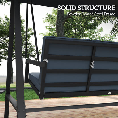 3 Seater Garden Swing Chair with Adjustable Canopy, Dark Grey