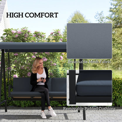 3 Seater Garden Swing Chair with Adjustable Canopy, Dark Grey
