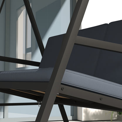 3 Seater Garden Swing Chair with Adjustable Canopy, Dark Grey